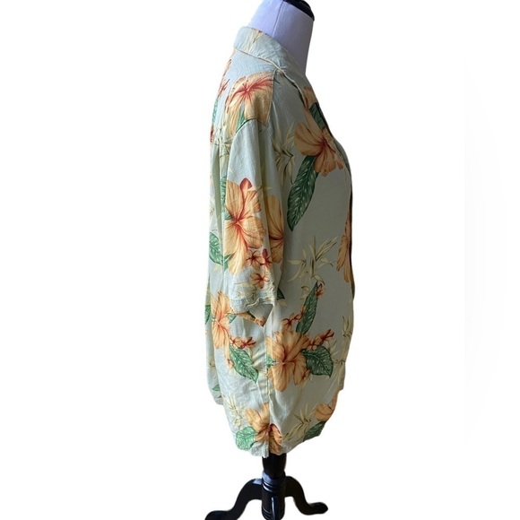 Caribbean Joe Hawaiian Luau Button Up Shirt Hibiscus Floral 100% Rayon Size L - Picture 3 of 11
